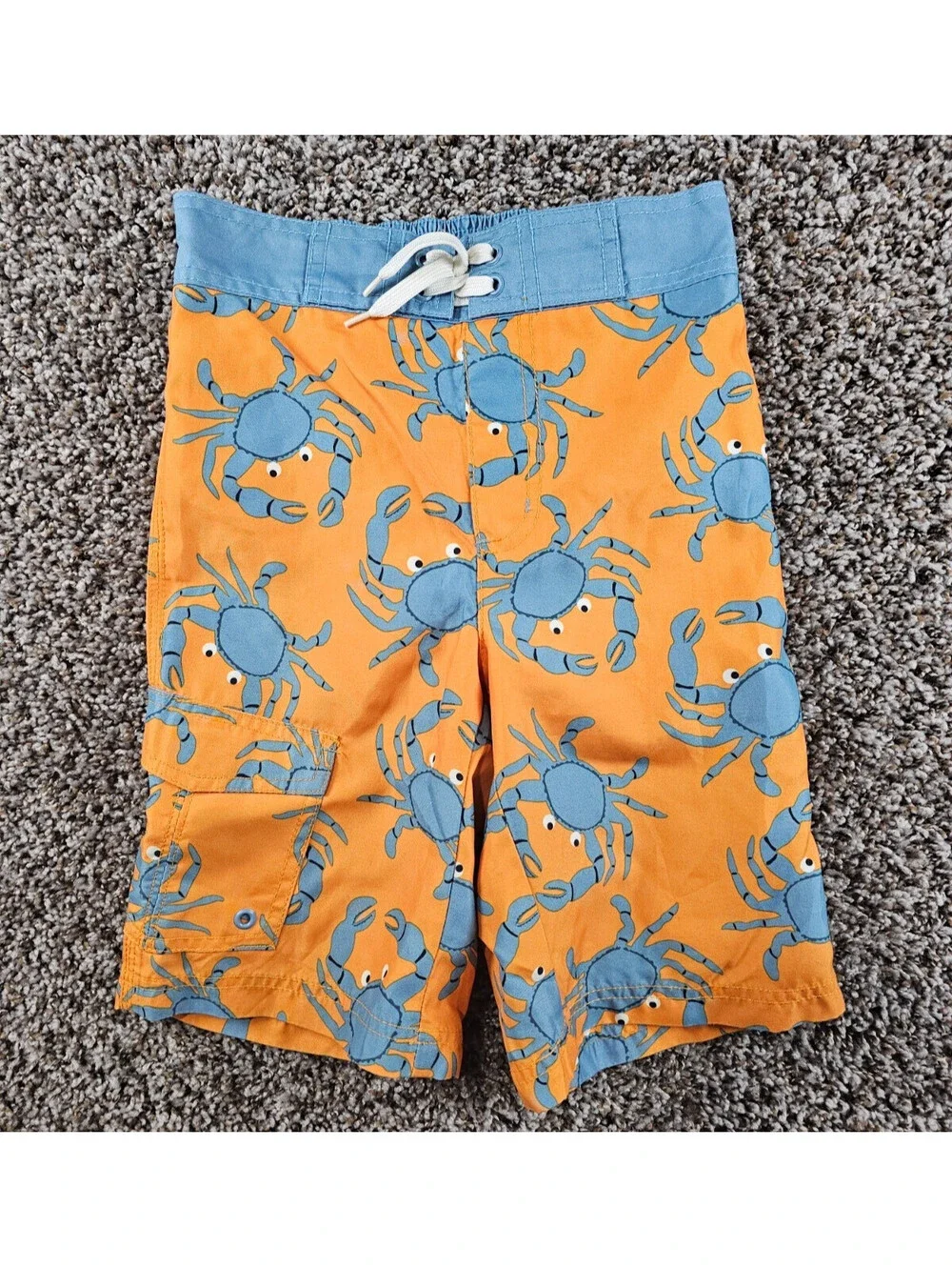 Gymboree Boys Sz 7 Swimsuit Board Shorts Trunks Bright Orange Blue Crab Print